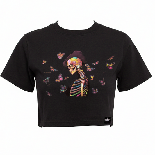 Butterfly Bones Crop T Black