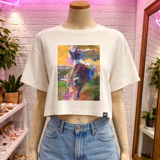 Painted Cowboy Crop T Cream