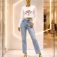 Blush Bloom LS Crop T White