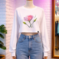 Blush Bloom LS Crop T White