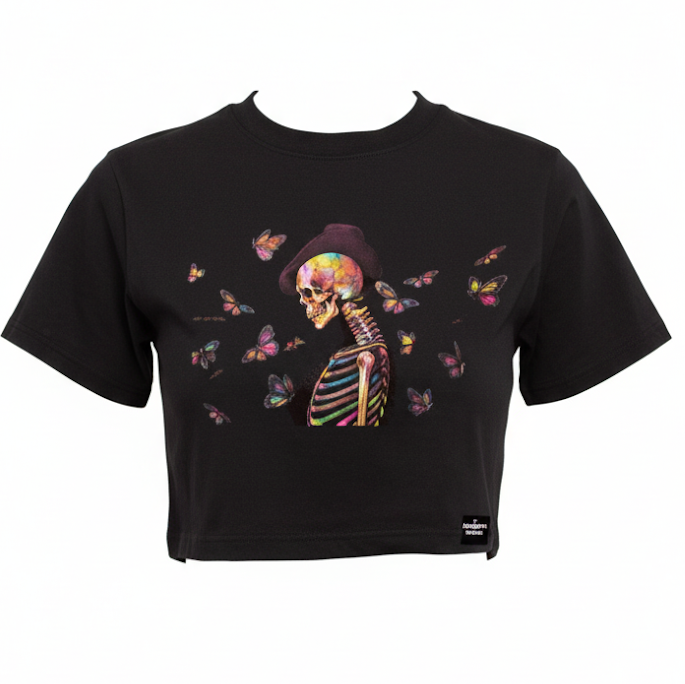 Butterfly Bones Crop T Black