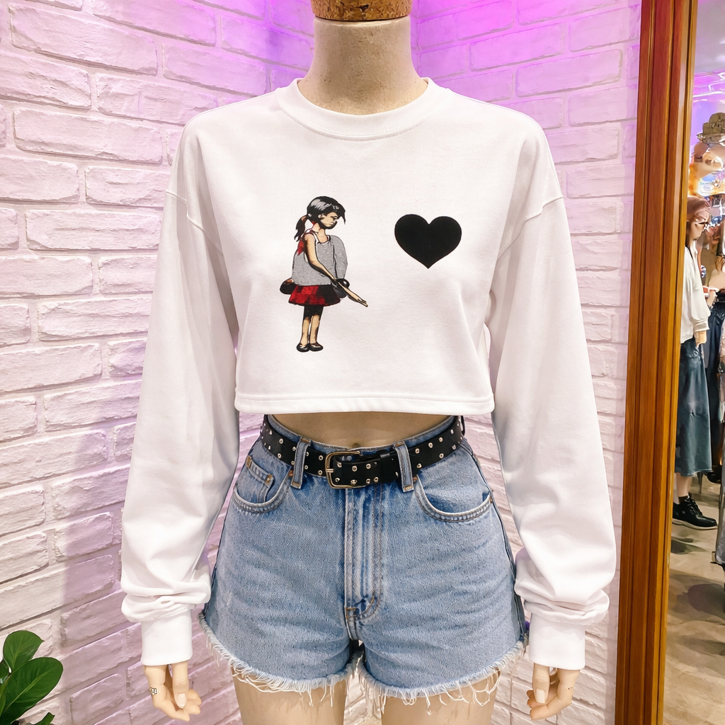 I'm Cut Out for Love LS Crop T White