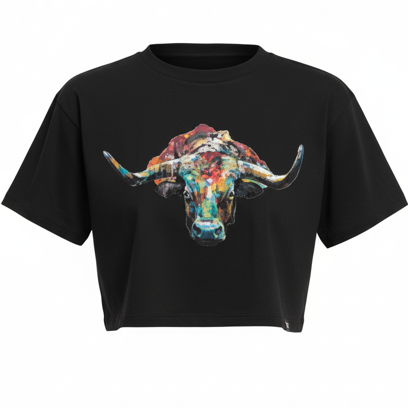 Painted Bull Crop T BLACK
