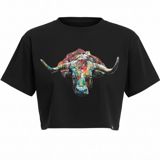 Painted Bull Crop T BLACK