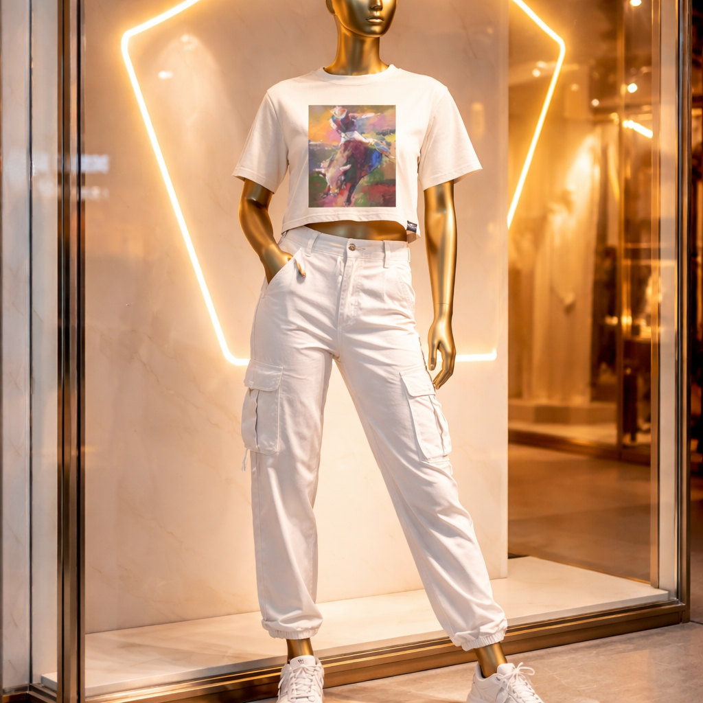 Painted Cowboy Crop T Cream