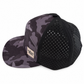 Side view of Graffiti Wear camo snapback showing laser-perforated black back panels
